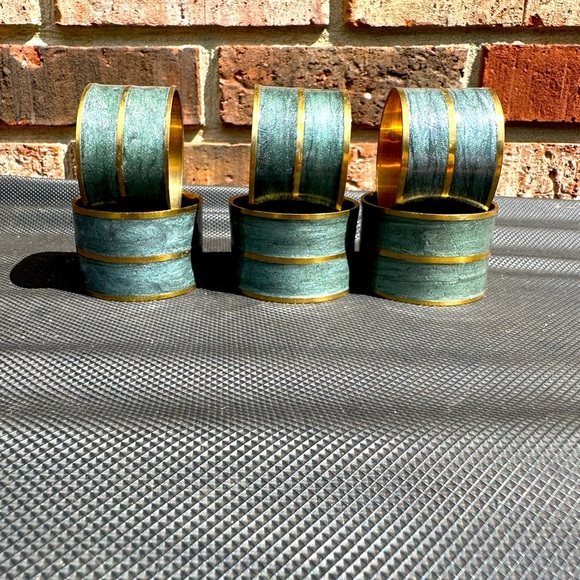 Other - Set Of 6 Forest Green Cloth Paper Napkin Rings MCM Table Decor Made In India